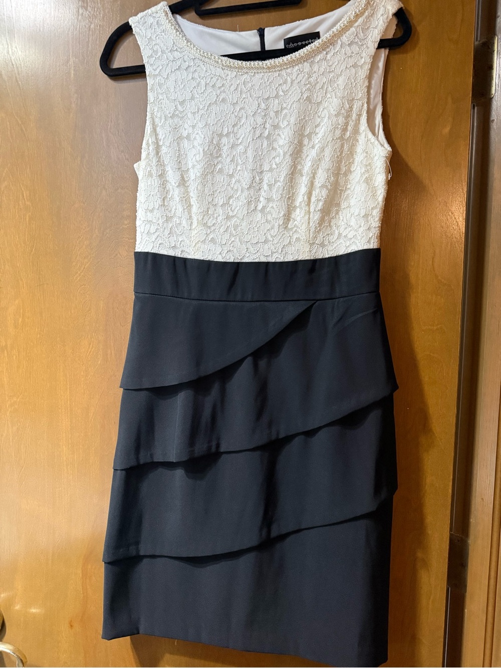 connected apparel White Lace Bodice with Black Tiered Midi Dress